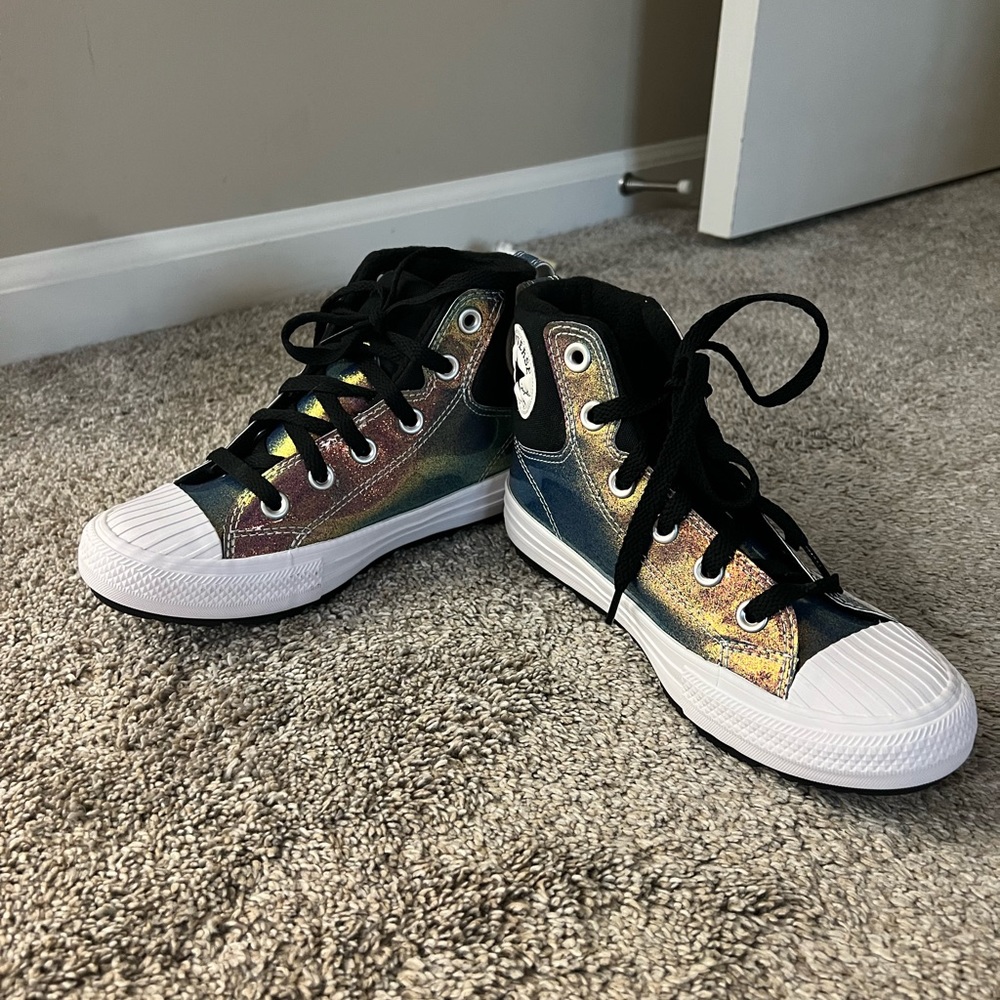 Brand new Converse Girls size 2 high top, black iridescent